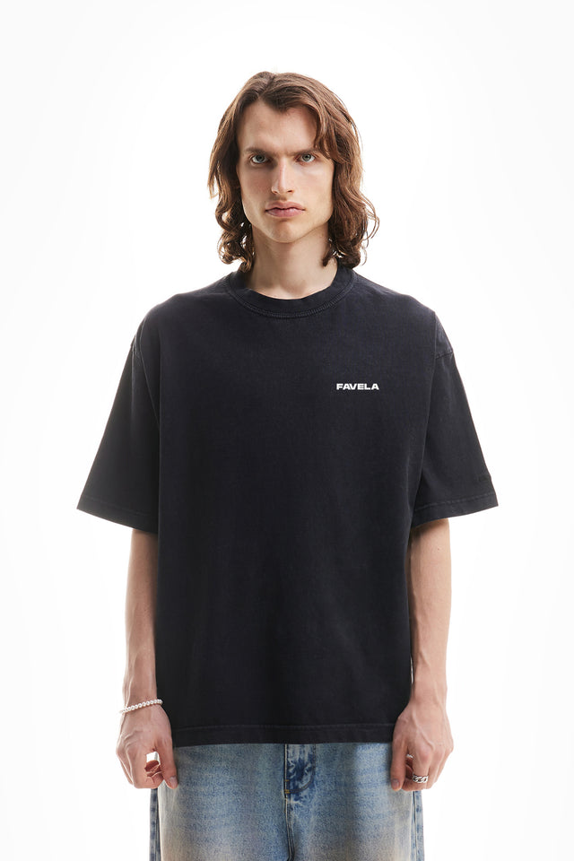 Black Washed Overzised T-Shirt with Favela Logo on the Chest and overzised fit
