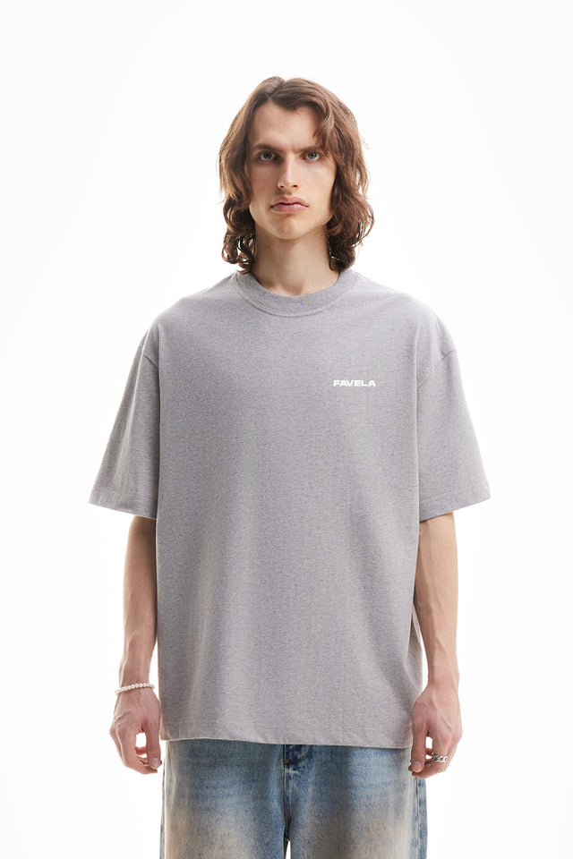 Light Grey Melange T-Shirt with an overzised Fit and Favela Logo on the Chest
