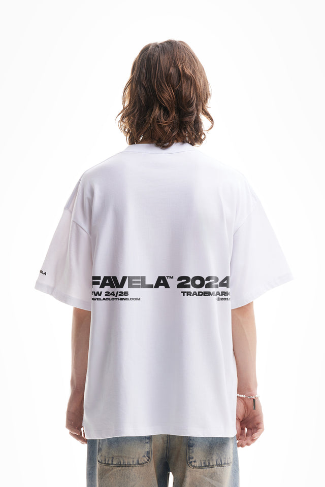 White Overzised T-Shirt by Favela Clothing with Favela 2024 backprint