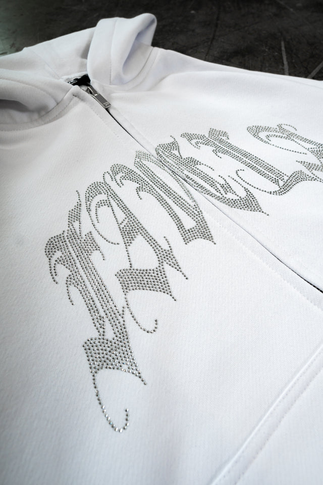 RIBCAGE RHINESTONE WHITE FRONT ZIP