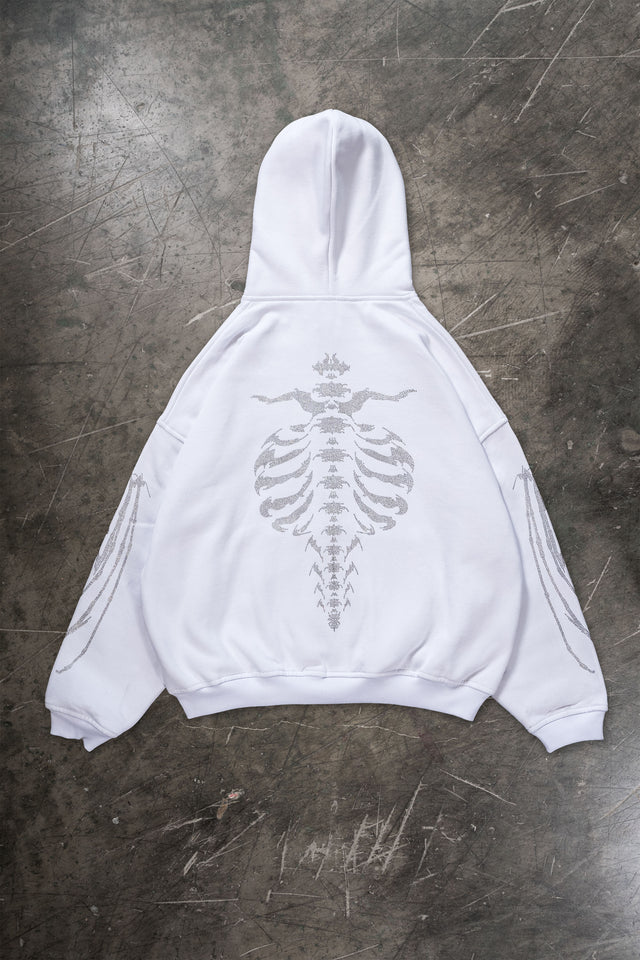 RIBCAGE RHINESTONE WHITE FRONT ZIP