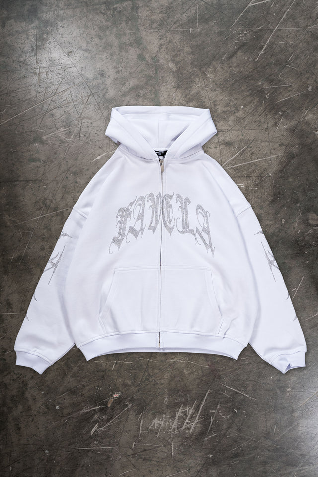 RIBCAGE RHINESTONE WHITE FRONT ZIP