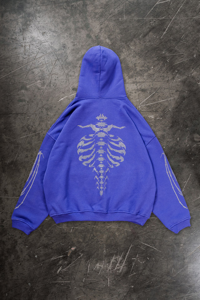 RIBCAGE RHINESTONE VERI PERI FRONTZIP HOODIE