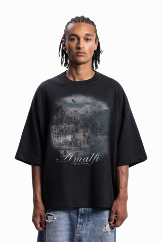 AMALFI BOXY DISTRESSED BLACK T-SHIRT