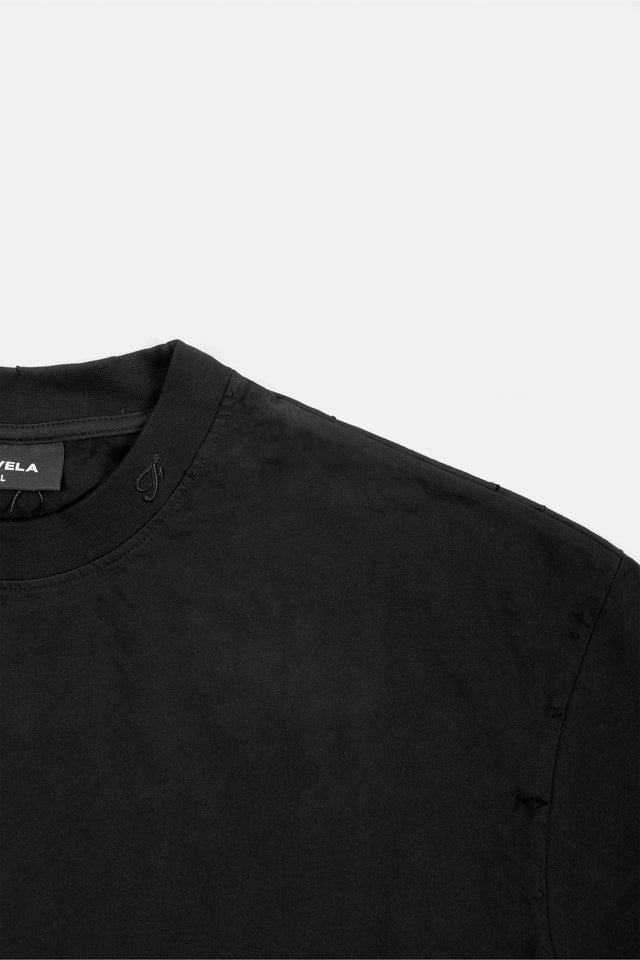 FAVELA STUDIOS CHROME HEART DISTRESSED BLACK BOXY T-SHIRT