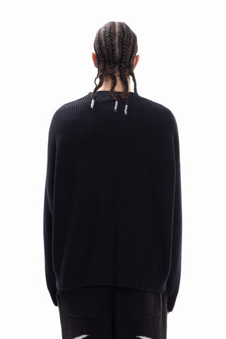 DISTRESSED KNIT BLACK CREWNECK