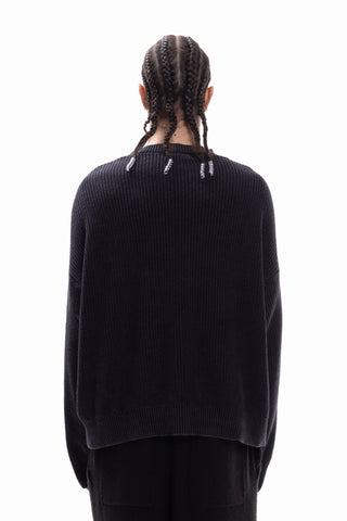 DISTRESSED KNIT BLACK WASHED CREWNECK