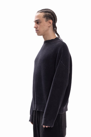 DISTRESSED KNIT BLACK WASHED CREWNECK