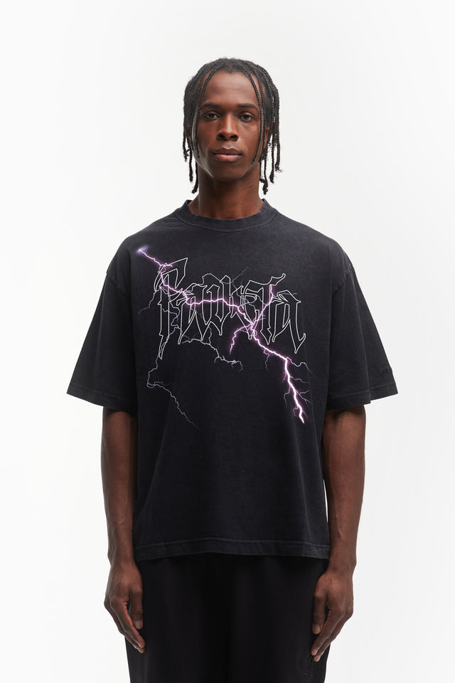 BOLT BLACK WASHED DISTRESSED T-SHIRT