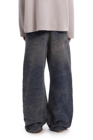 BOW CUT DENIM RETRO HEAVY WAVE WASH BLUE