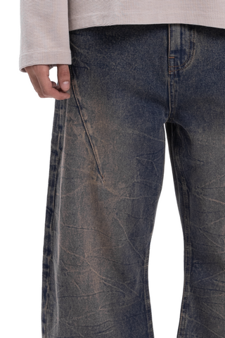BOW CUT DENIM RETRO HEAVY WAVE WASH BLUE