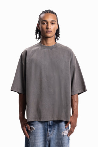 BOXY DISTRESSED BROWN WASHED T-SHIRT