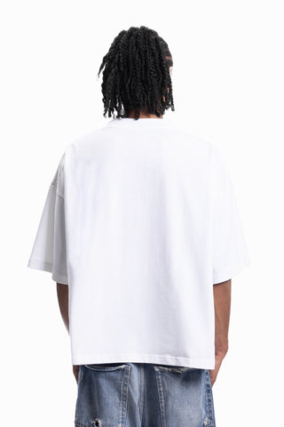 CHROME GIRL BOXY DISTRESSED WHITE T-SHIRT