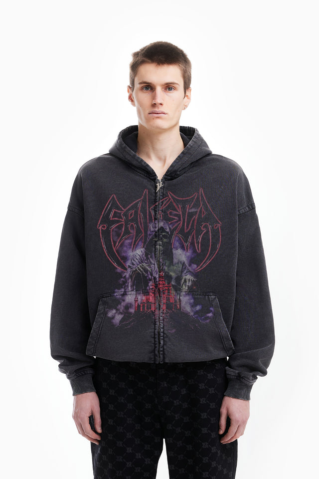 %CASTLE BLACK WASHED FRONTZIP%