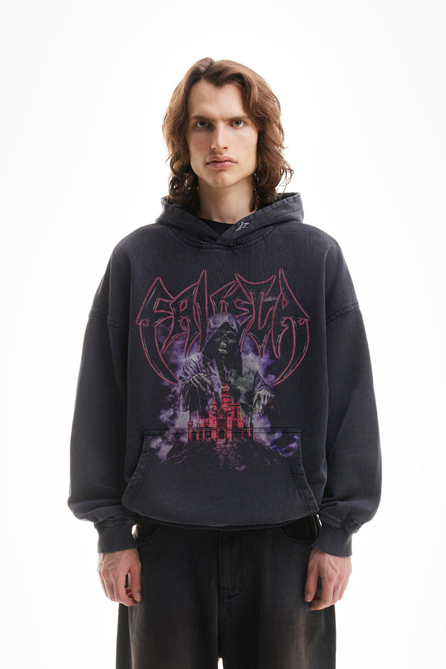 %CASTLE BLACK WASHED HOODIE%