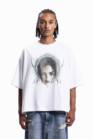 CHROME GIRL BOXY DISTRESSED WHITE T-SHIRT