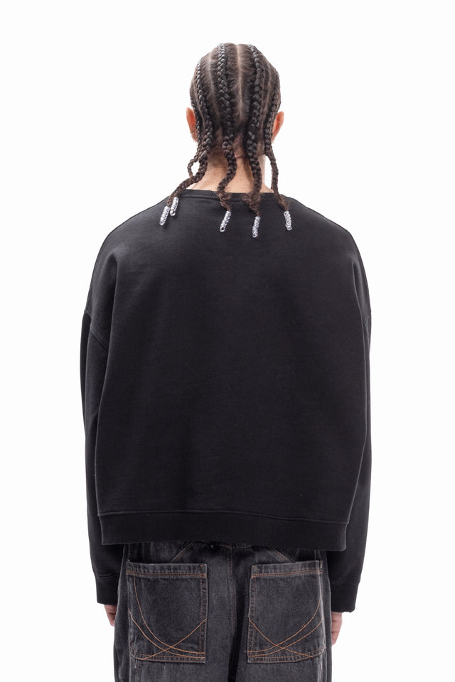 FAVELA GRUNGE CHROME TRIBAL BLACK BOXY CREWNECK