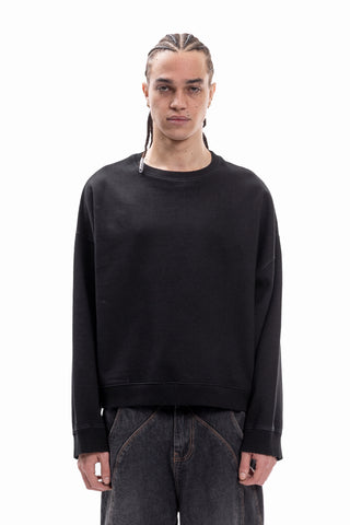 DISTRESSED BLACK BOXY CREWNECK