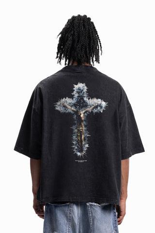 CRUCIFIED BLACK WASHED DISTRESSED T-SHIRT