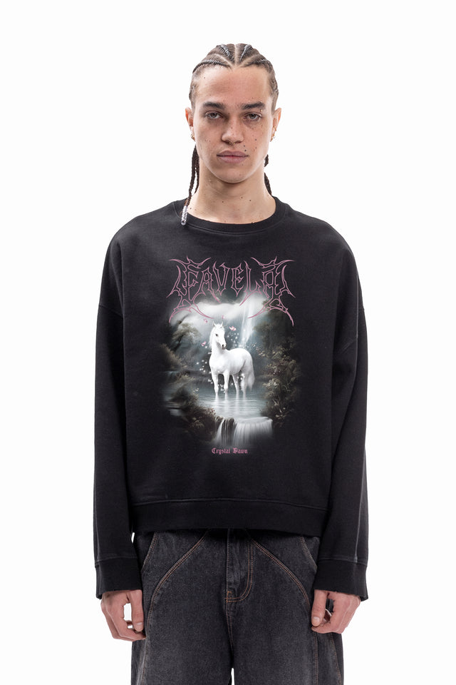 CRYSTAL DAWN BLACK BOXY CREWNECK