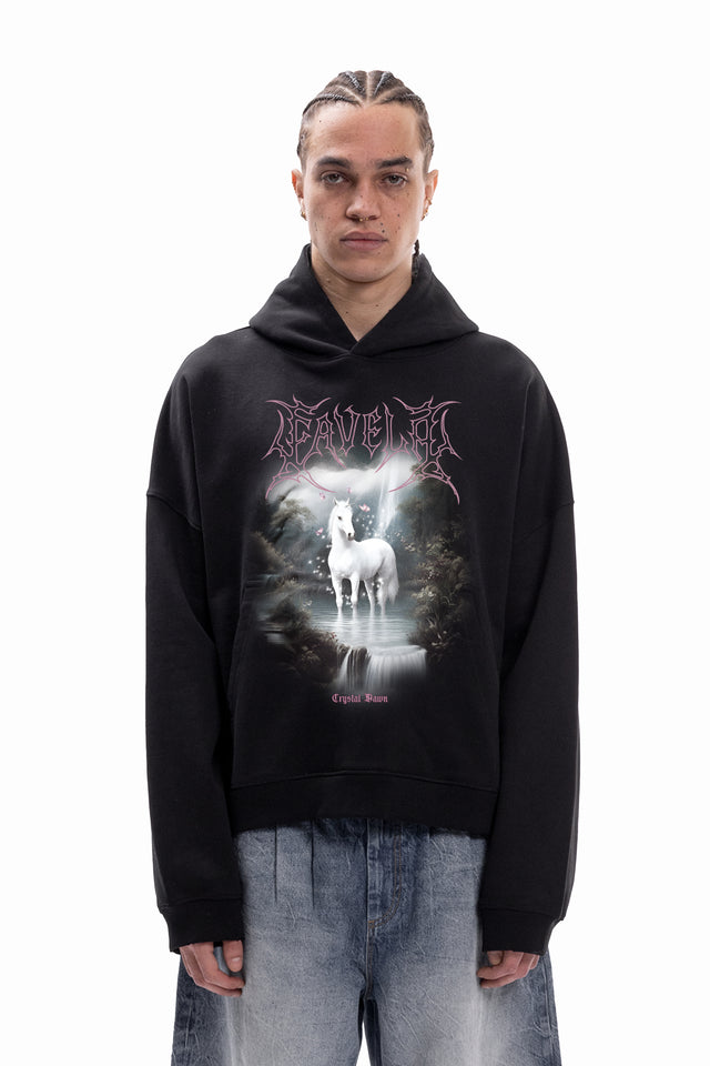 CRYSTAL DAWN BLACK BOXY HOODIE