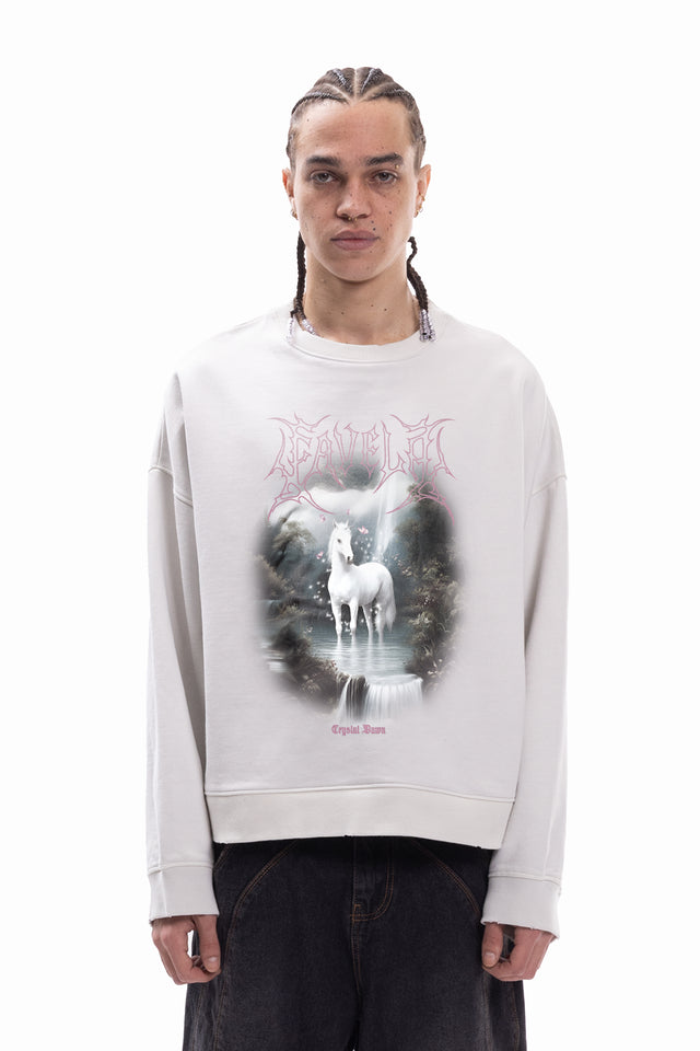 CRYSTAL DAWN VINTAGE WHITE BOXY CREWNECK