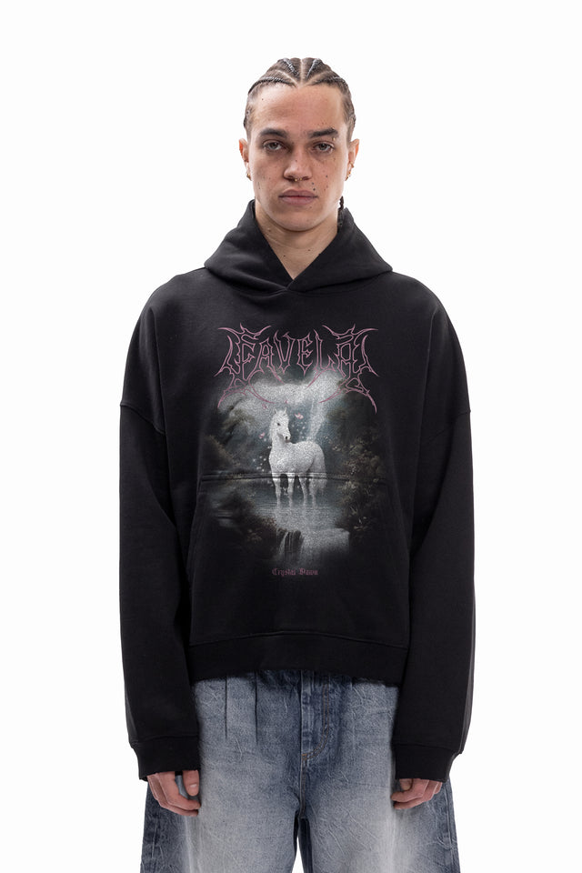 CRYSTAL DAWN BLACK BOXY HOODIE