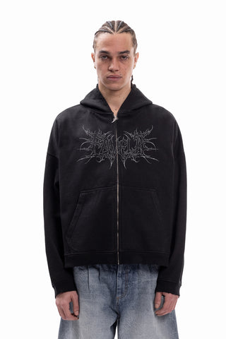 DARKNESS DISTRESSED BLACK BOXY FRONTZIP
