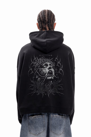 DARKNESS DISTRESSED BLACK BOXY FRONTZIP