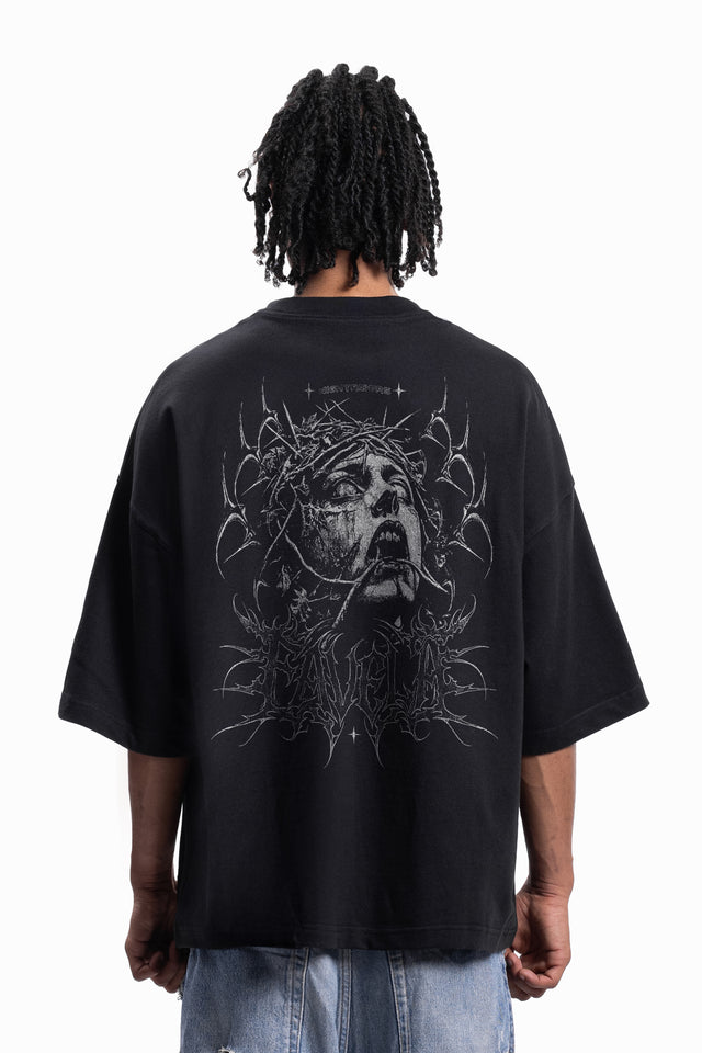 DARKNESS DISTRESSED BLACK BOXY T-SHIRT