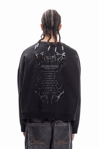 DEATH IN FAVELA WORLDTOUR DISTRESSED BLACK BOXY CREWNECK