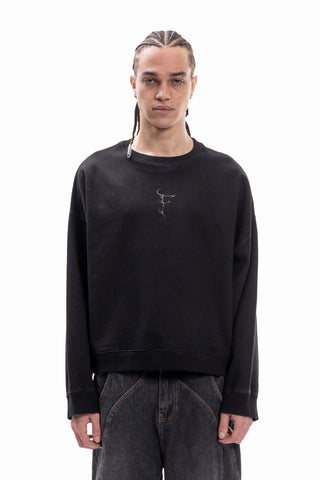 DEATH IN FAVELA WORLDTOUR DISTRESSED BLACK BOXY CREWNECK