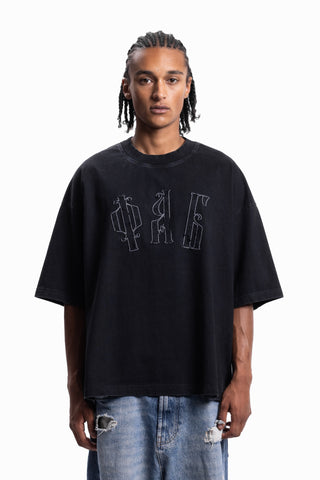 DEFLECTIVE BOXY DISTRESSED DISTRESSED BLACK WASHED T-SHIRT
