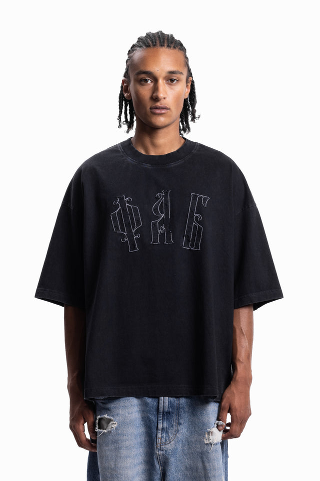 DEFLECTIVE BOXY DISTRESSED BLACK SUN DRIED T-SHIRT