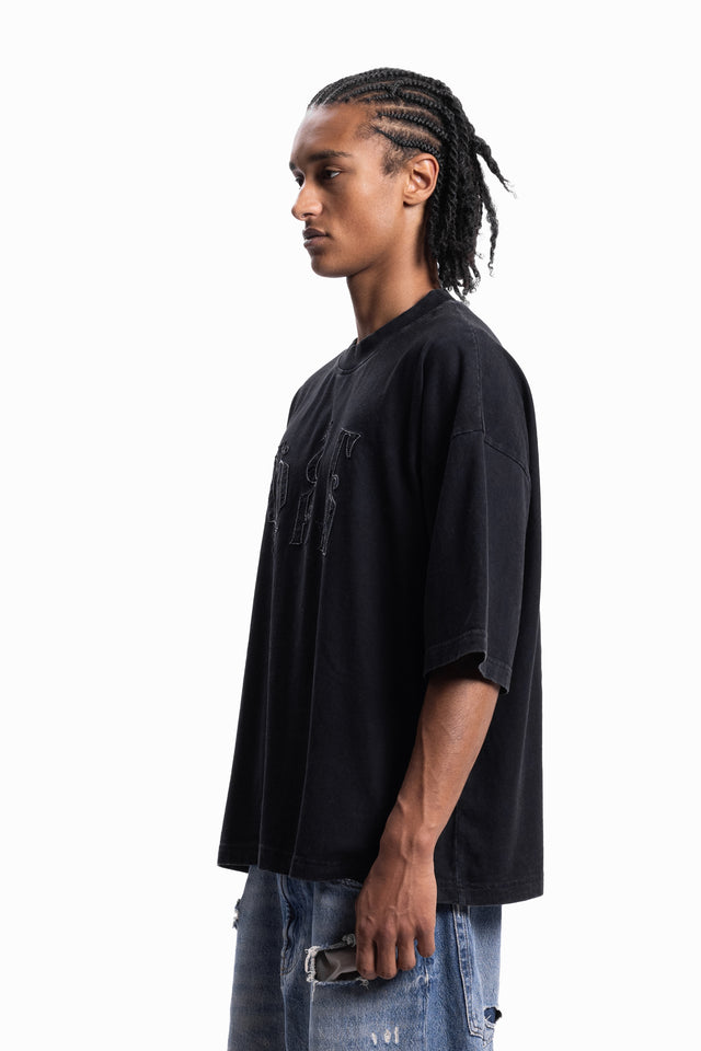 DEFLECTIVE BOXY DISTRESSED BLACK SUN DRIED T-SHIRT