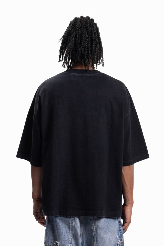 DEFLECTIVE BOXY DISTRESSED BLACK SUN DRIED T-SHIRT