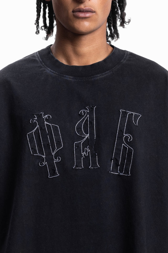 DEFLECTIVE BOXY DISTRESSED BLACK SUN DRIED T-SHIRT