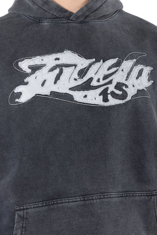 COLLEGE DISTRESSED BLACK WASHED HOODIE