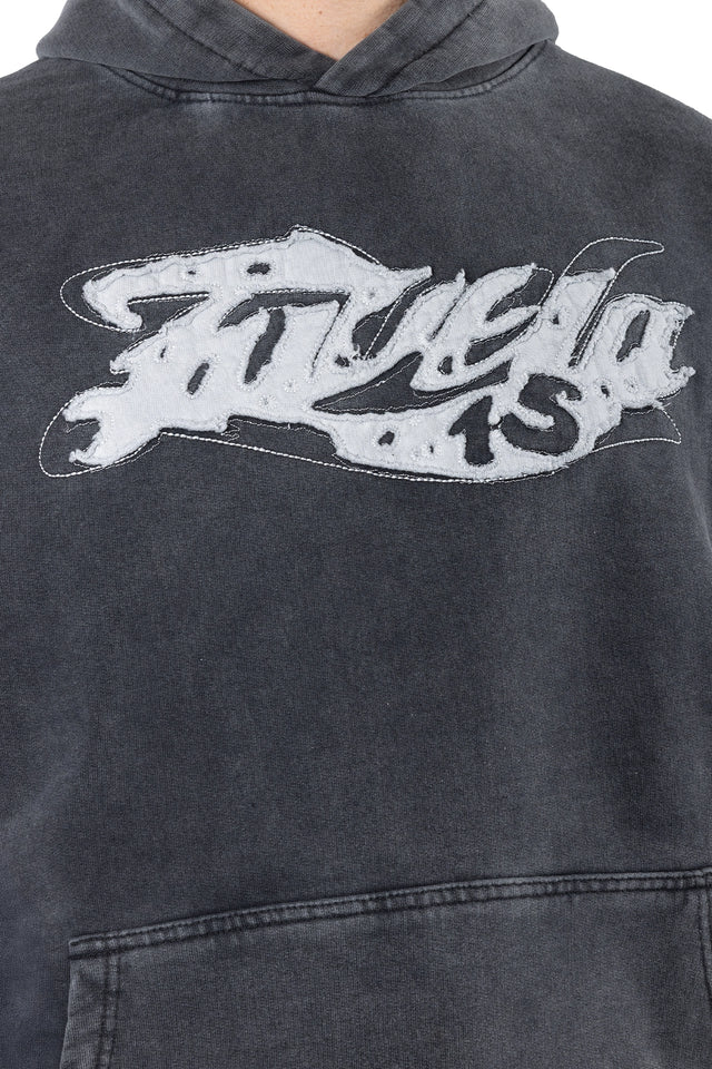 COLLEGE DISTRESSED BLACK WASHED HOODIE