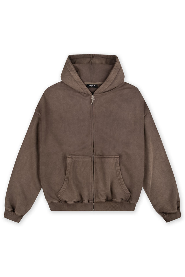 BROWN SAND WASHED FRONTZIP