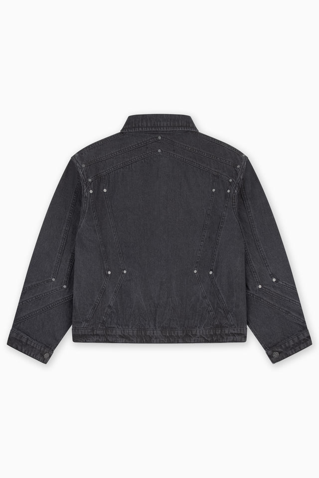 HEAVY CUTLINE BLACK WAVE WASHED DENIM JACKET