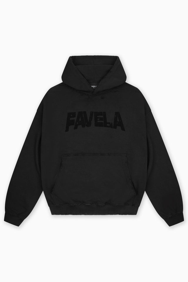 PUFF DISSTRESSED BLACK HOODIE