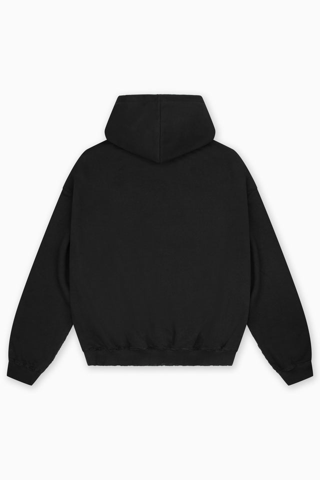 PUFF DISSTRESSED BLACK HOODIE