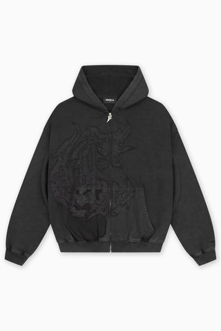DISTRESSED PATCH BLACK WASHED FRONTZIP