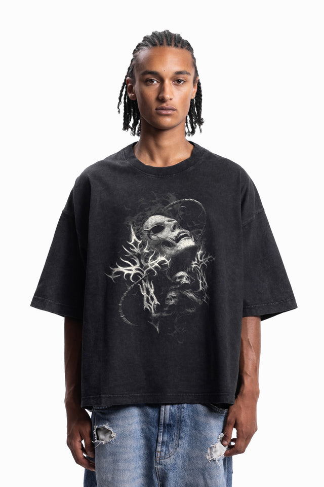 DUALITY DISTRESSED BLACK WASHED T-SHIRT