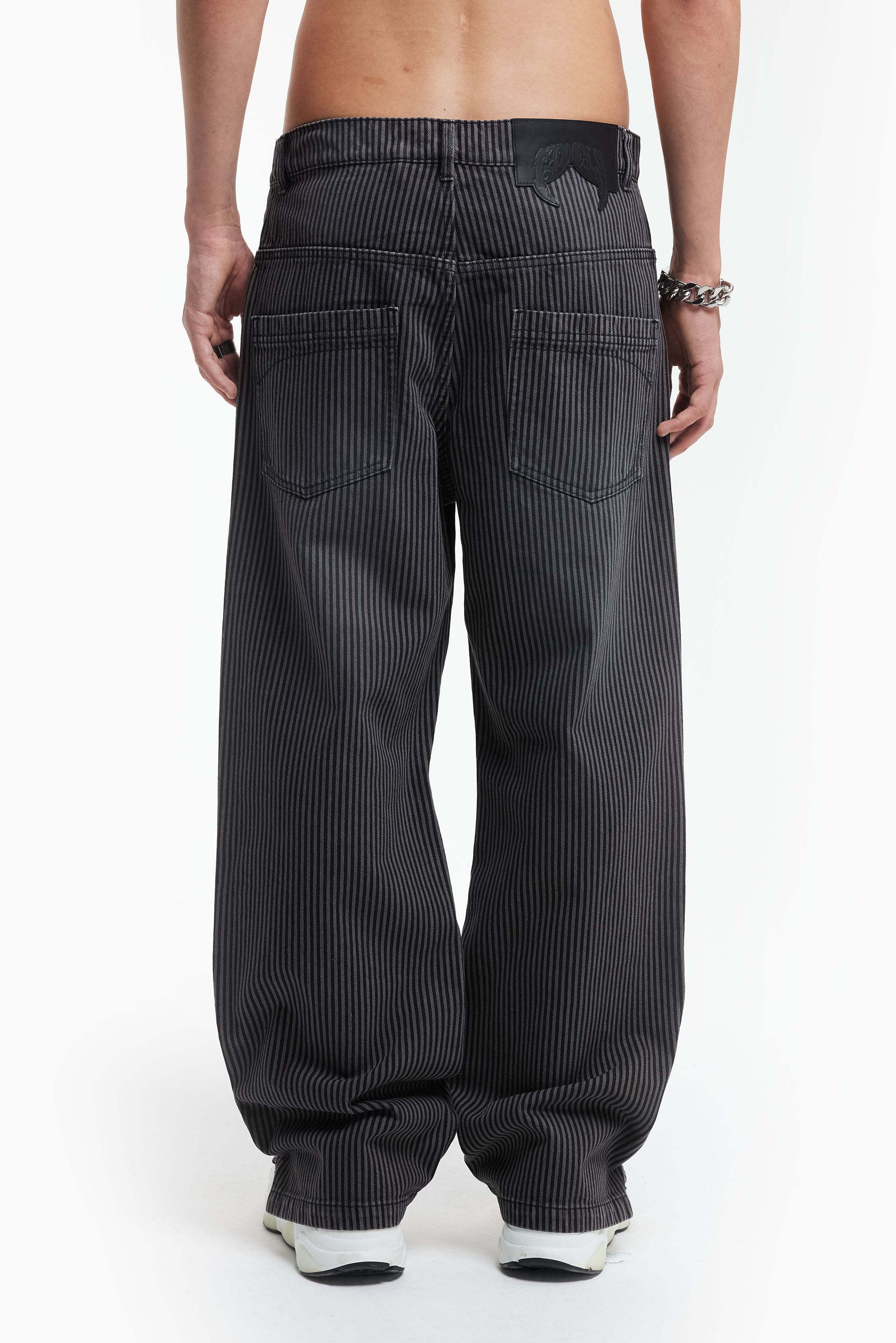 Black and grey striped pants online