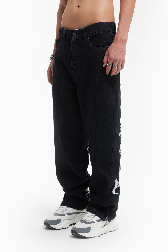 FAVELA FAVELA EMBROIDERY BLACK DENIM