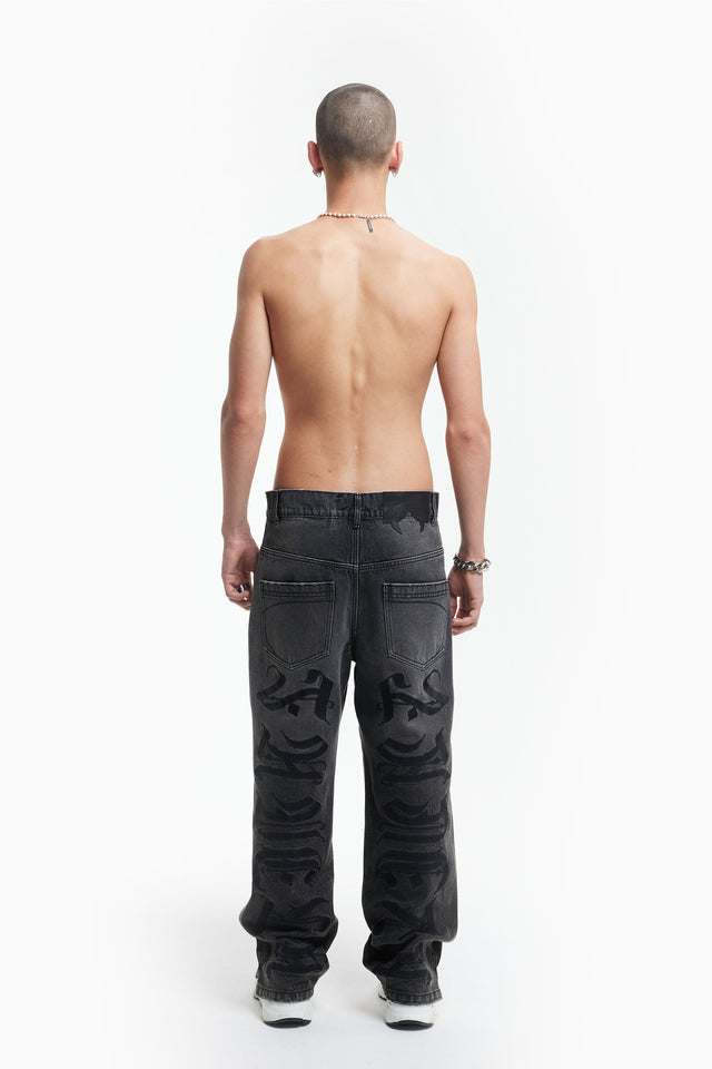 FAVELA FAVELA EMBROIDERY BLACK WASHED DENIM