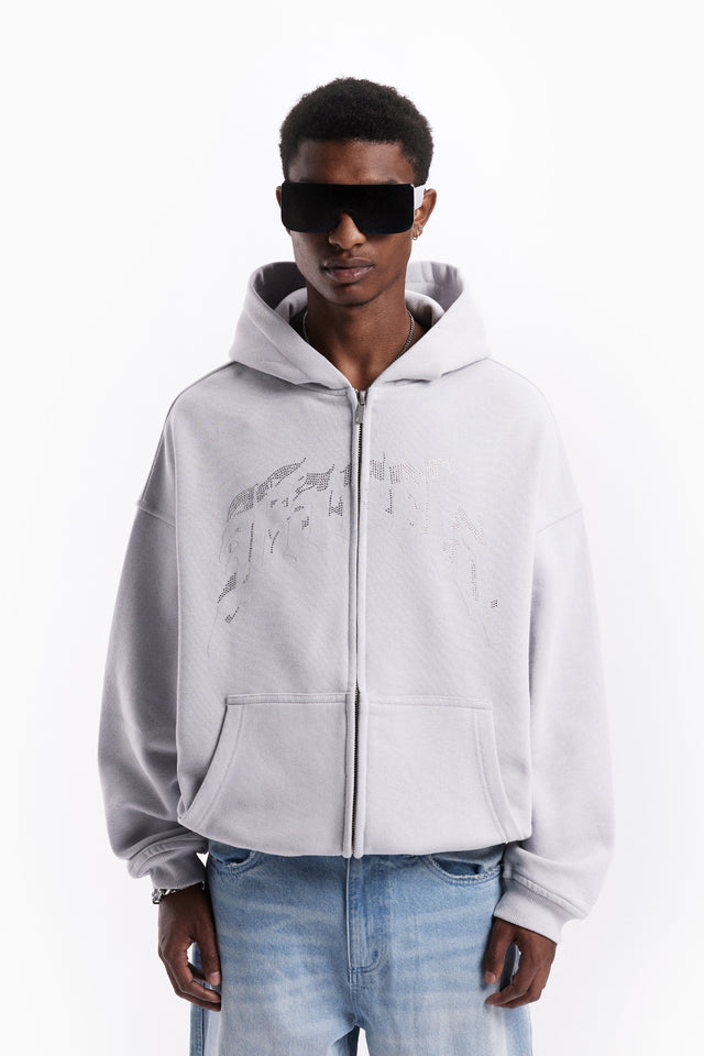 AVES RHINESTONE GRAY TR FRONT ZIP