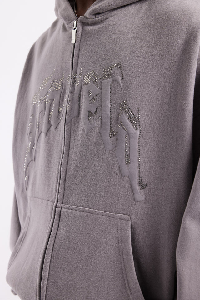 AVES RHINESTONE GRAY PA FRONT ZIP
